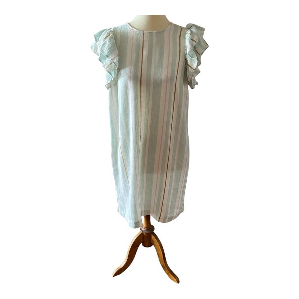 #266, a new day, striped dress with ruffle sleeves, size S